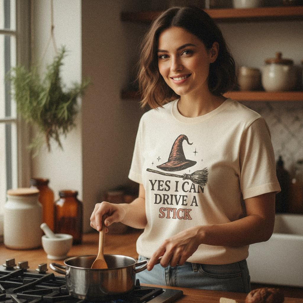 Yes I Can Drive A Stick PNG, Witch Hat And Broom Digital Download - 300