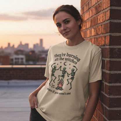 They’re Burning All The Witches PNG, Vintage Skeleton Witch Art - 300 DPI