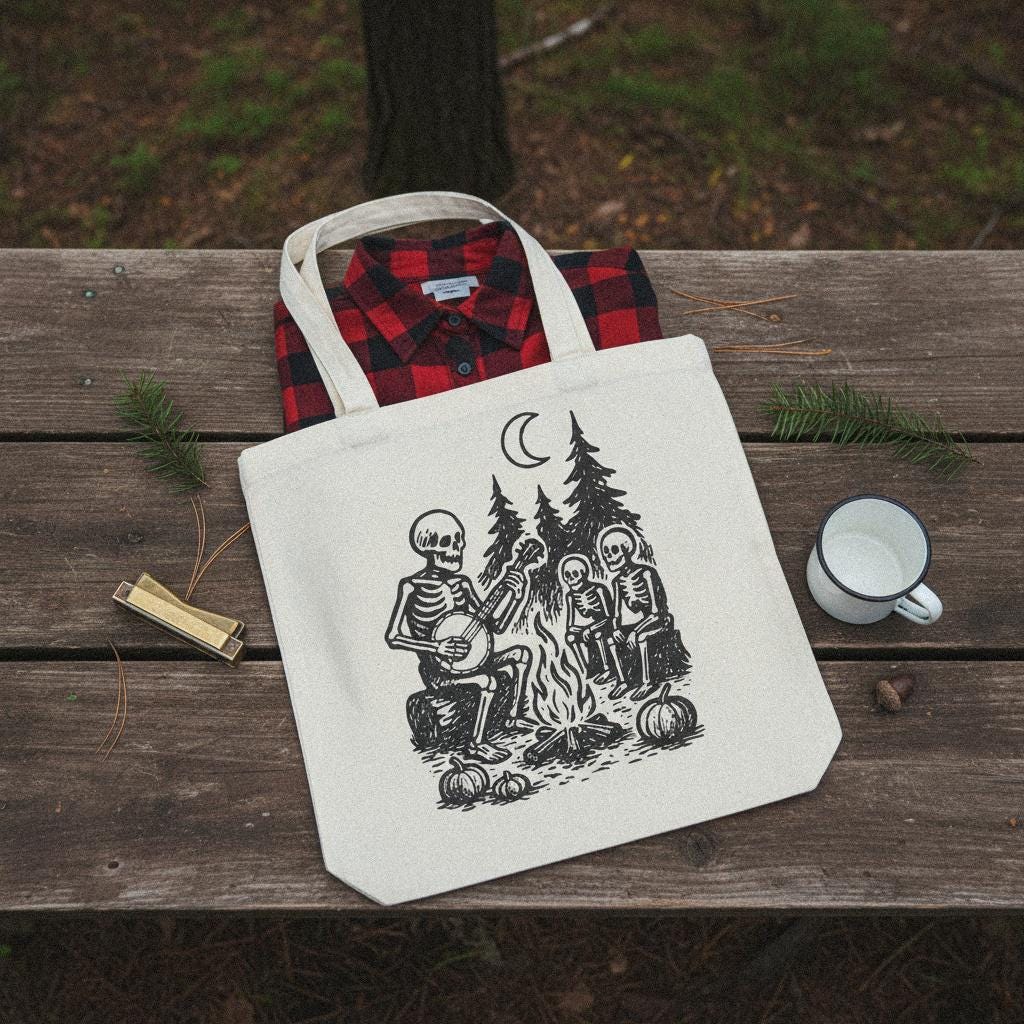 Skeleton Campfire Banjo PNG, Digital Download - 300 DPI Design for T-Shirt