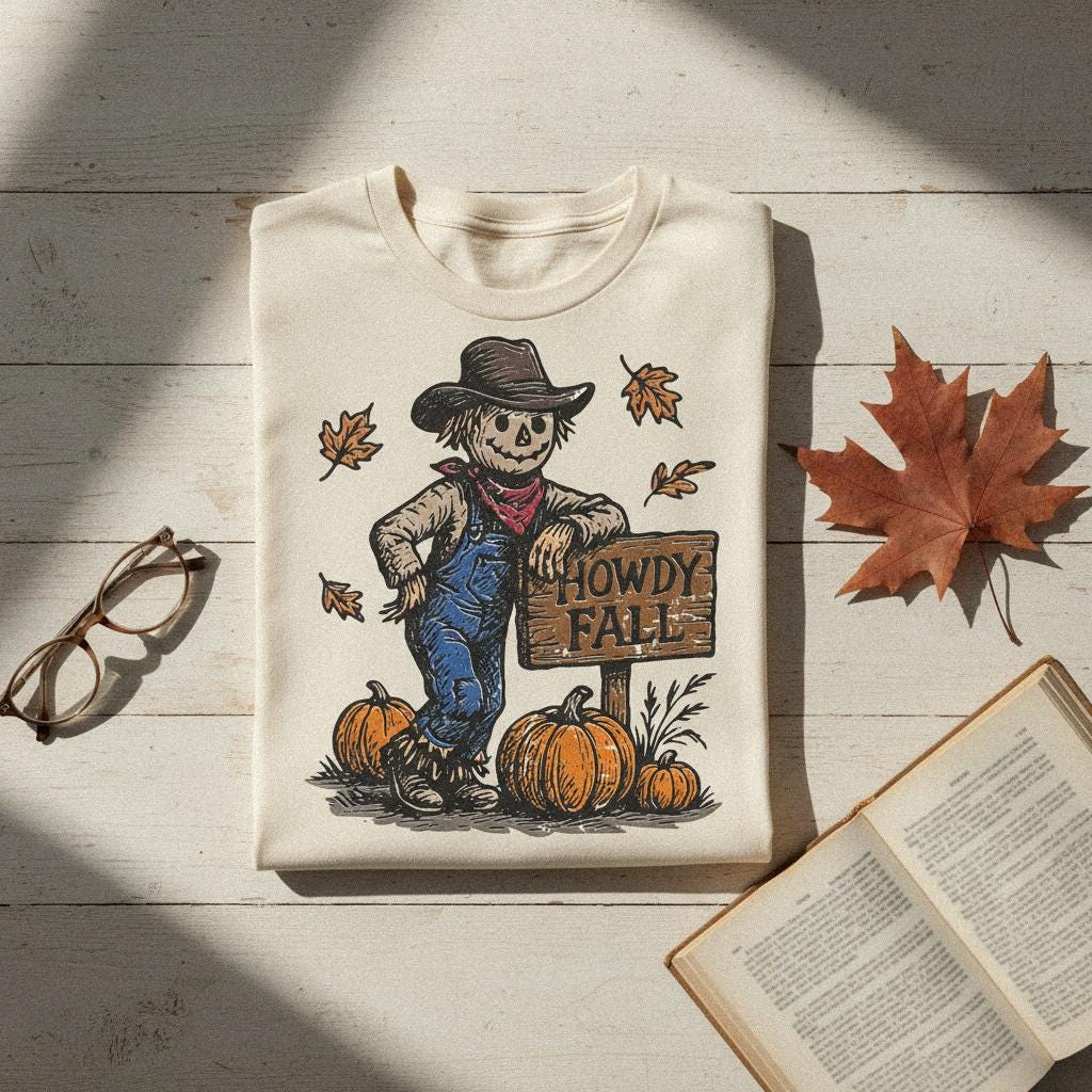 Howdy Fall PNG, Autumn Scarecrow Printable - 300 DPI Design for T-Shirt