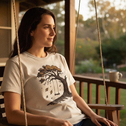 Swing Under Autumn Tree PNG, Hand-Drawn Fall Leaves - 300 DPI Design for