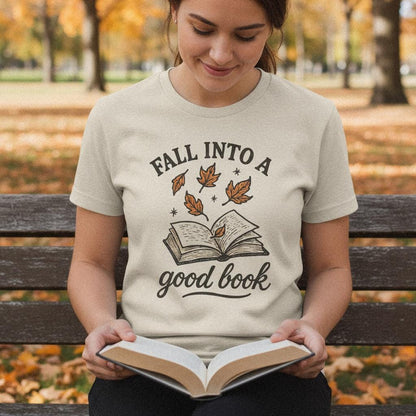 Fall Into a Good Book PNG, Autumn Reading Shirt - 300 DPI Design for