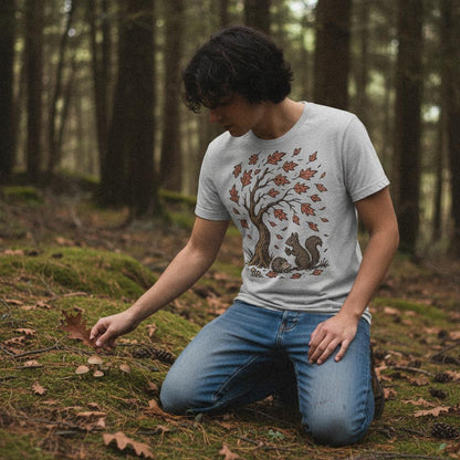 Autumn Woodland Animals PNG, Squirrel and Hedgehog Under Tree - 300 DPI