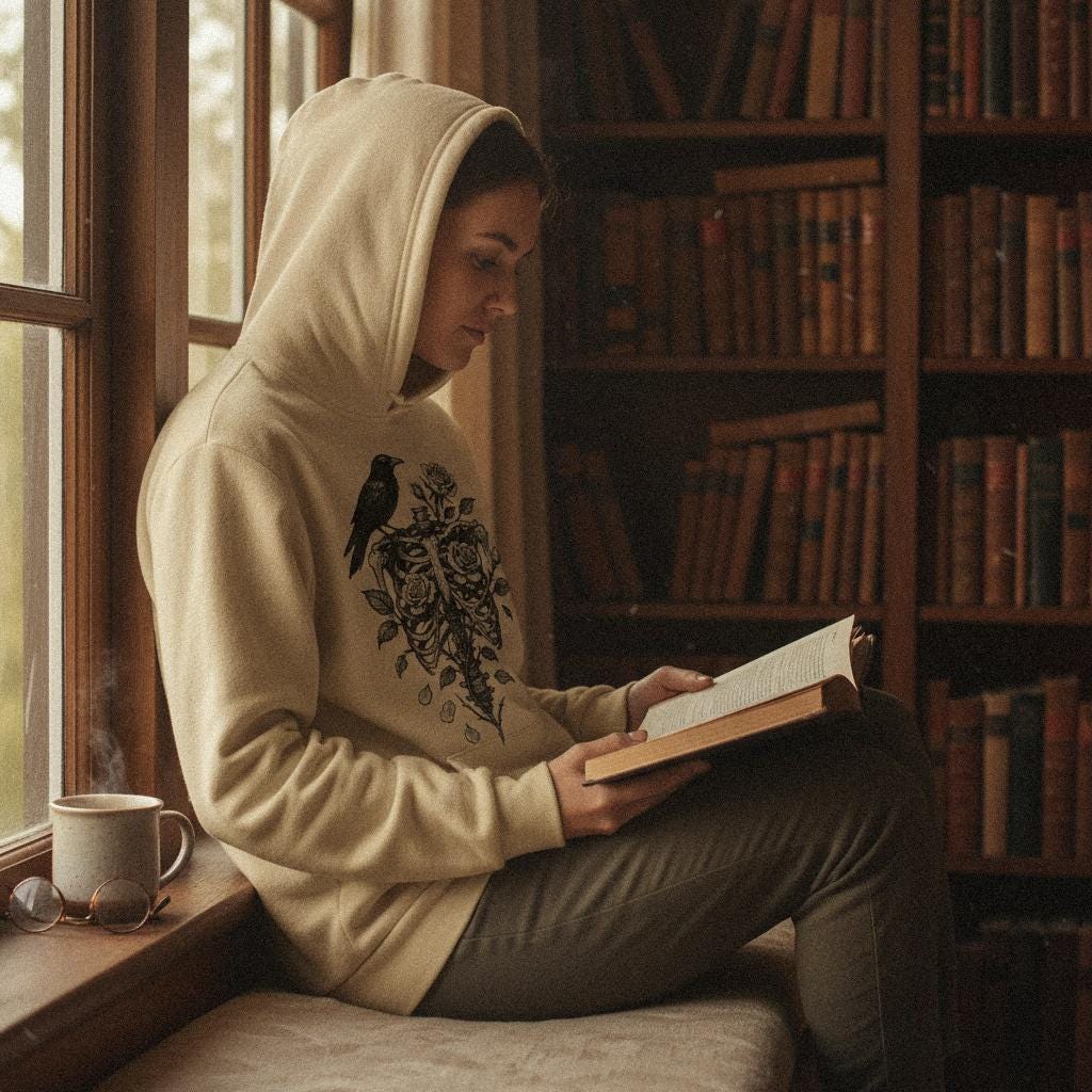 Raven Skeleton with Roses PNG, Gothic Floral Ribcage Digital Download -