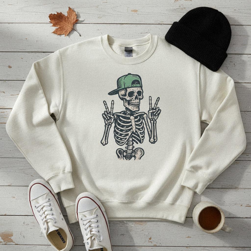Peace Skeleton PNG, Cool Skeleton Art - 300 DPI Design for T-Shirt