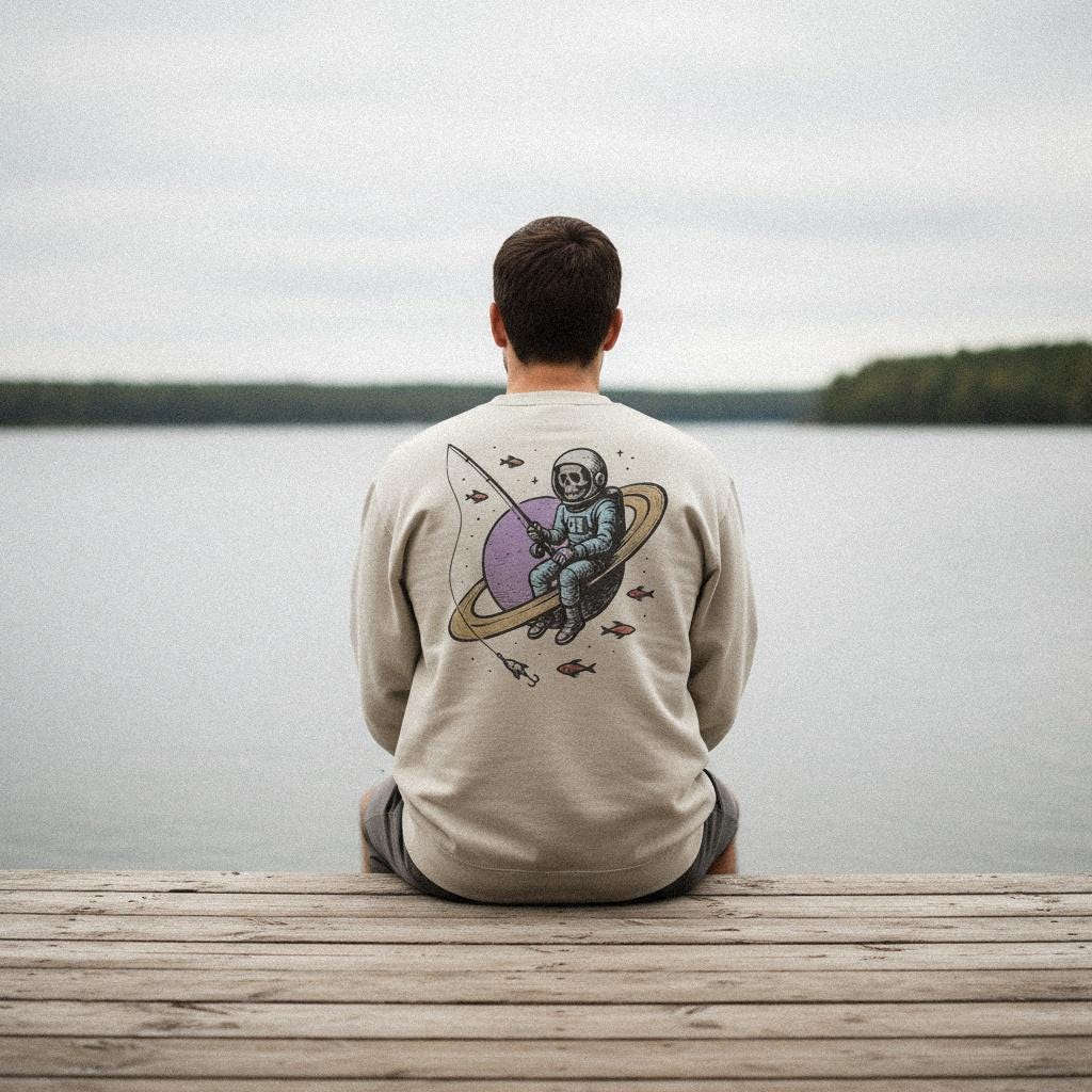 Skull Astronaut PNG, Cosmic Fishing Skeleton Art - 300 DPI Design for