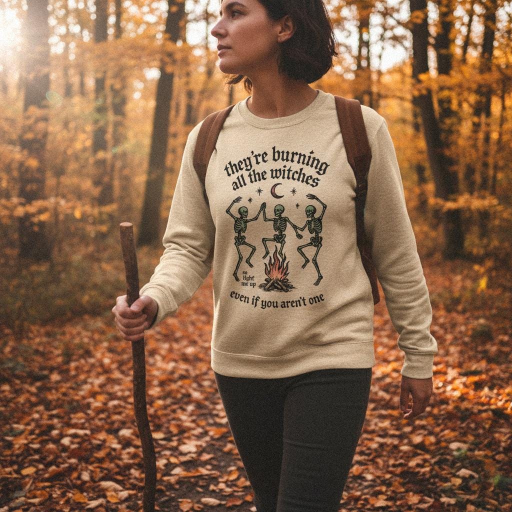They’re Burning All The Witches PNG, Vintage Skeleton Witch Art - 300 DPI
