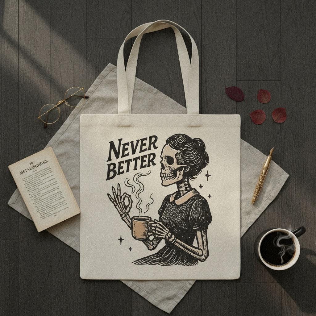 Never Better PNG, Skeleton Drinking Coffee Design - 300 DPI Design for