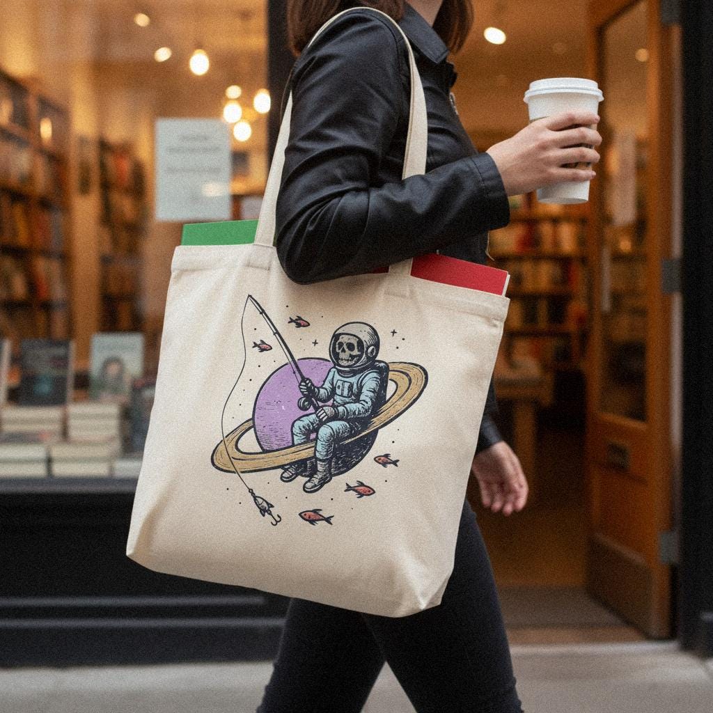 Skull Astronaut PNG, Cosmic Fishing Skeleton Art - 300 DPI Design for