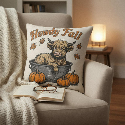 Howdy Fall PNG, Highland Cow Autumn Illustration - 300 DPI Design for