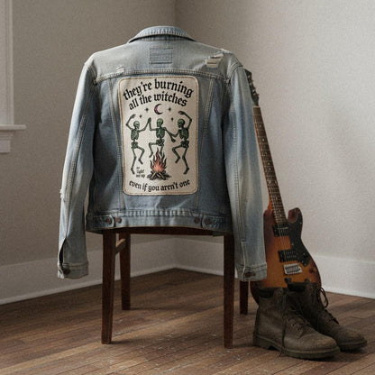 They’re Burning All The Witches PNG, Vintage Skeleton Witch Art - 300 DPI