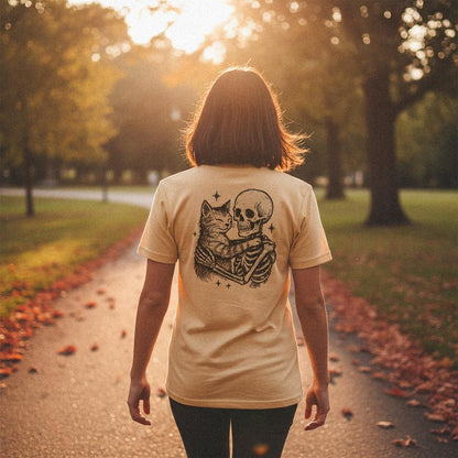 Skeleton Hugging Cat PNG, Cute Halloween Skeleton and Cat Art - 300 DPI