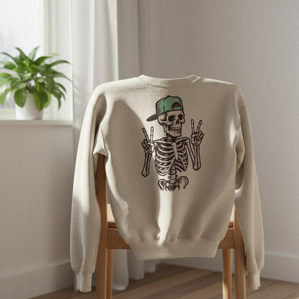 Peace Skeleton PNG, Cool Skeleton Art - 300 DPI Design for T-Shirt