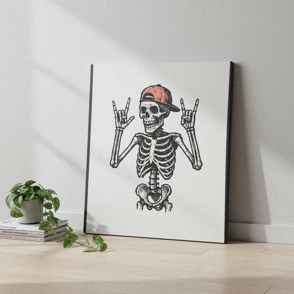 Rock On Skeleton PNG, Digital Download - 300 DPI Design for T-Shirt