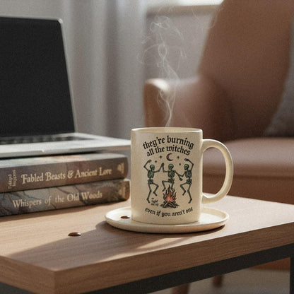 They’re Burning All The Witches PNG, Vintage Skeleton Witch Art - 300 DPI