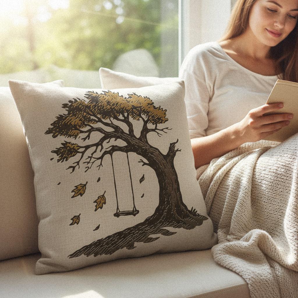 Swing Under Autumn Tree PNG, Hand-Drawn Fall Leaves - 300 DPI Design for