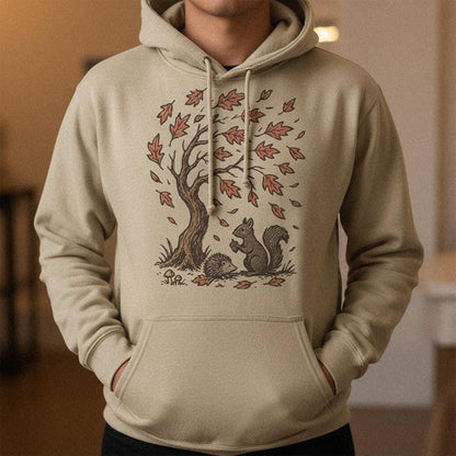 Autumn Woodland Animals PNG, Squirrel and Hedgehog Under Tree - 300 DPI