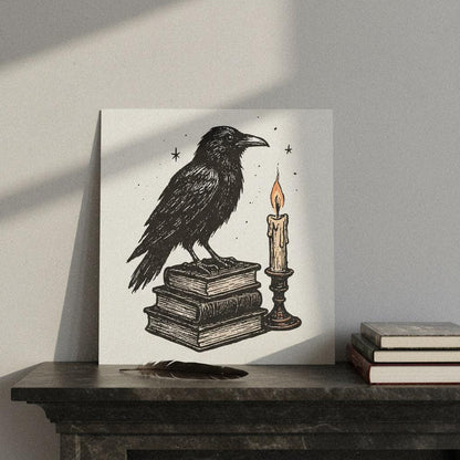 Raven On Books PNG, Vintage Crow Illustration - 300 DPI Design for T-Shirt