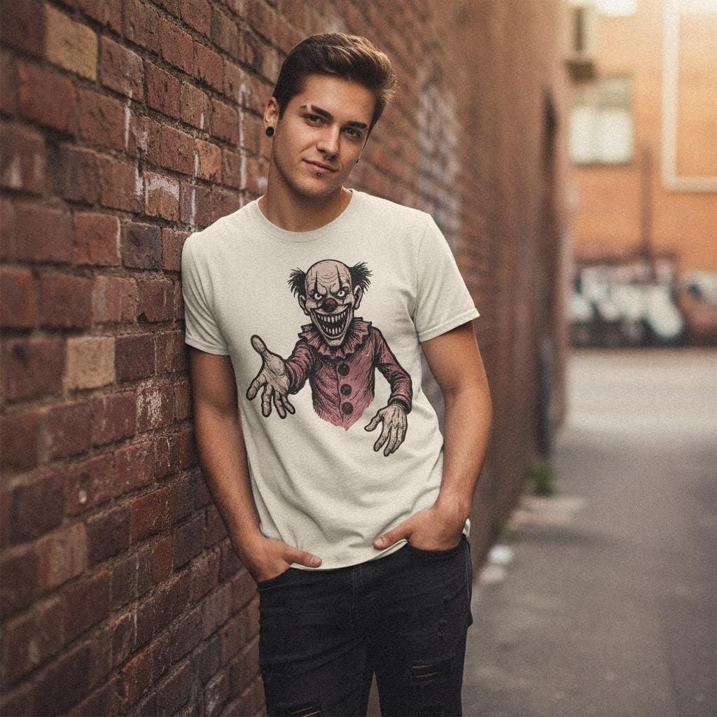 Creepy Clown Digital Download, Scary Horror Art - 300 DPI Design for