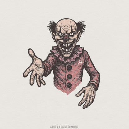Creepy Clown Digital Download, Scary Horror Art - 300 DPI Design for