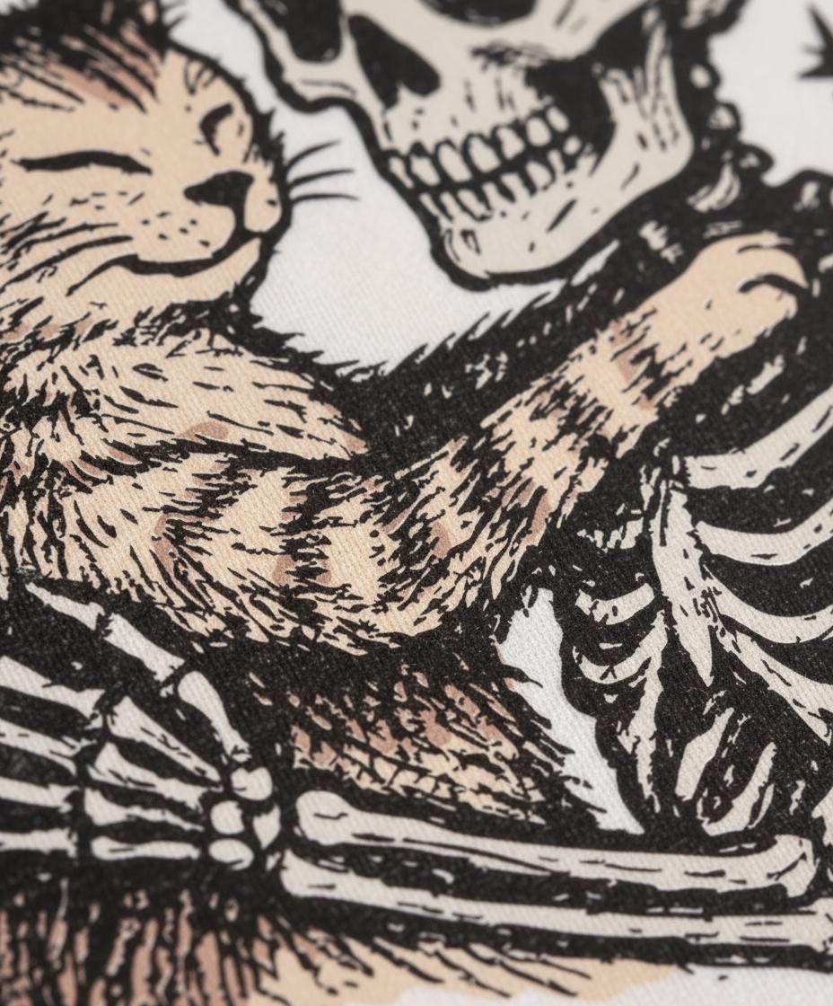 Skeleton Hugging Cat PNG, Cute Halloween Skeleton and Cat Art - 300 DPI