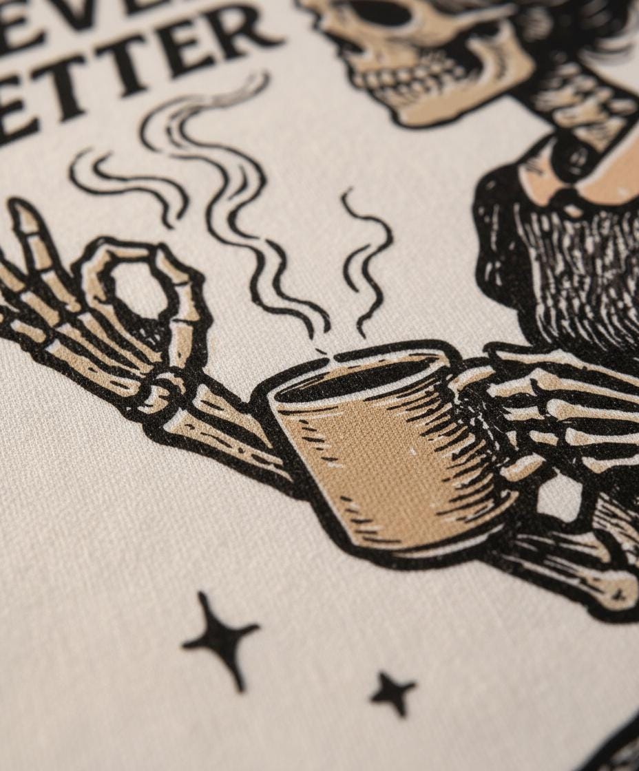 Never Better PNG, Skeleton Drinking Coffee Design - 300 DPI Design for
