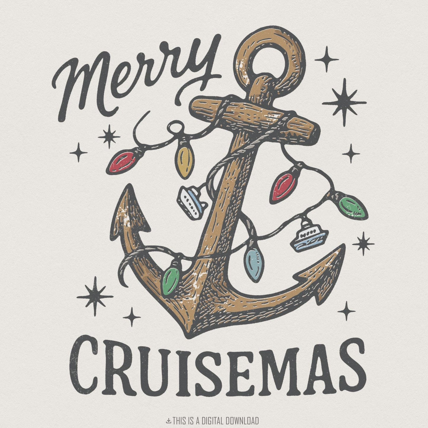 Merry Cruisemas PNG, Nautical Christmas Digital Download - 300 DPI Design