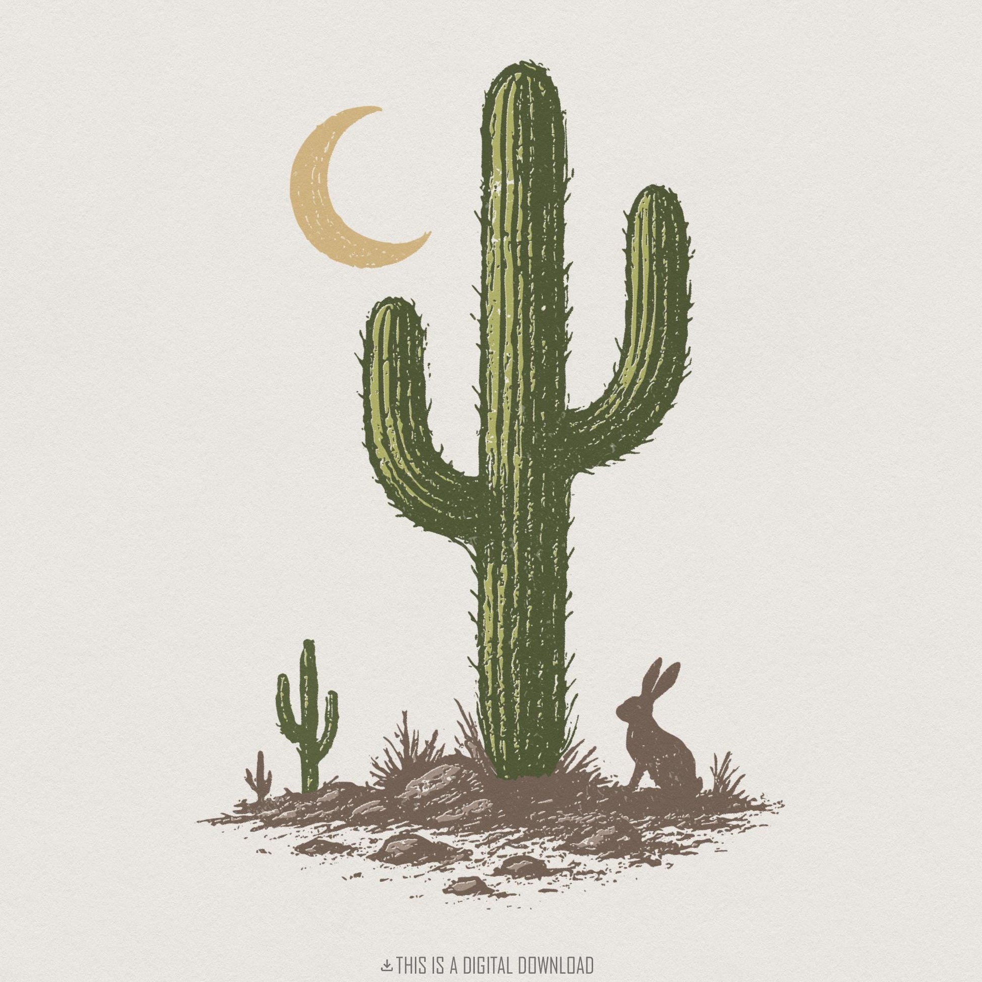 Cactus Moon PNG, Desert Rabbit Digital Print - 300 DPI Design for T-Shirt