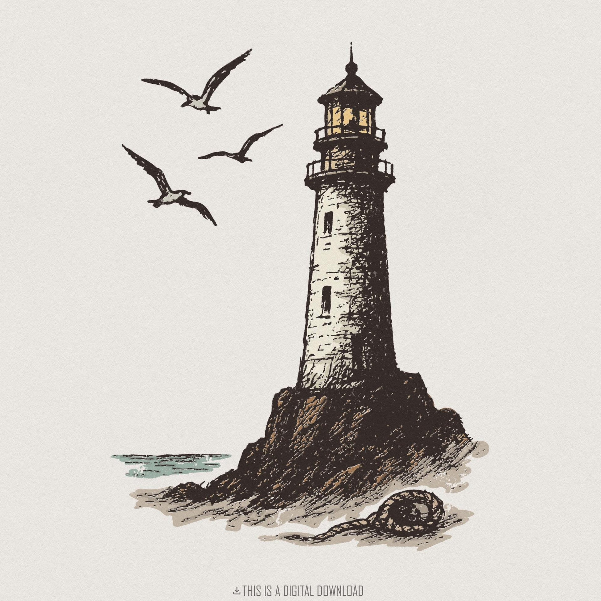 Lighthouse PNG, Coastal Wall Art - 300 DPI Design for T-Shirt