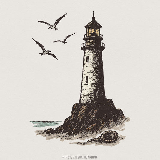 Lighthouse PNG, Coastal Wall Art - 300 DPI Design for T-Shirt