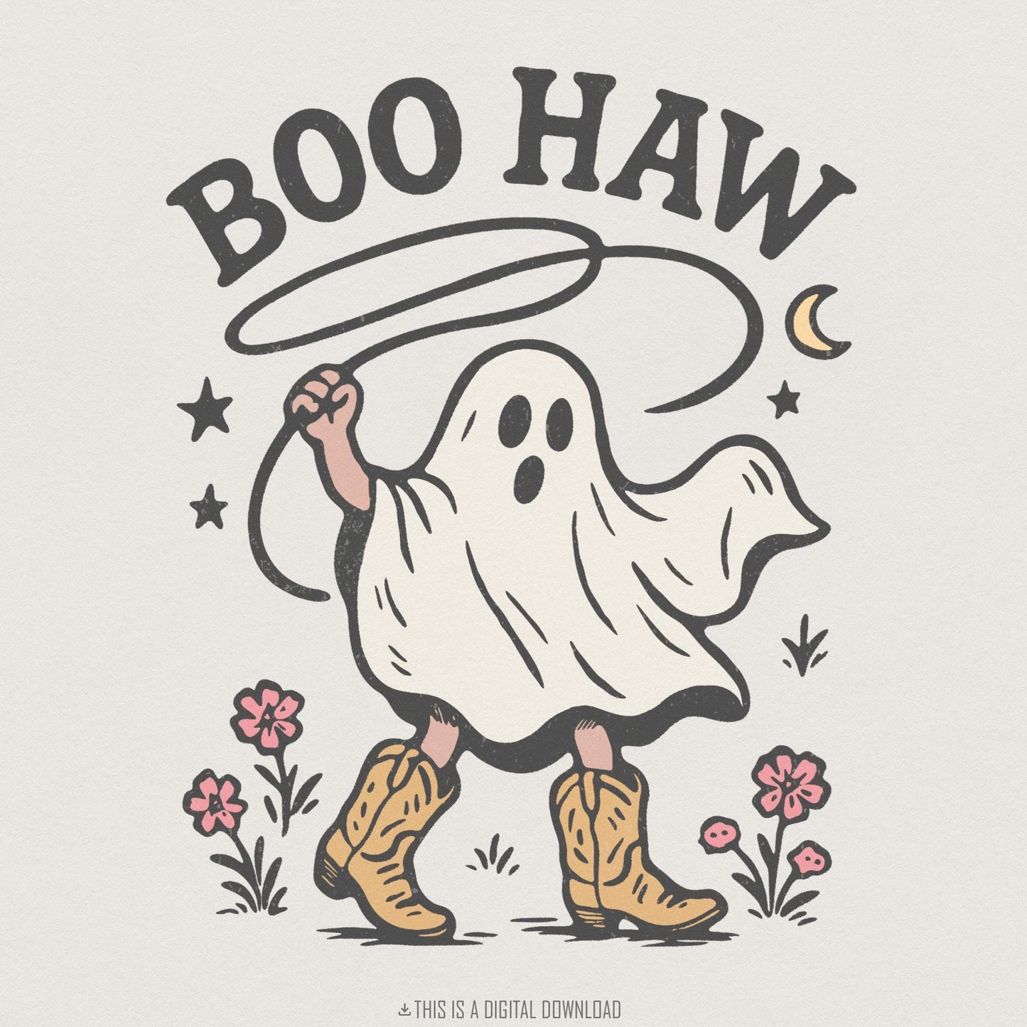 Boo Haw PNG, Ghost Western Cowboy Print - 300 DPI Design for T-Shirt