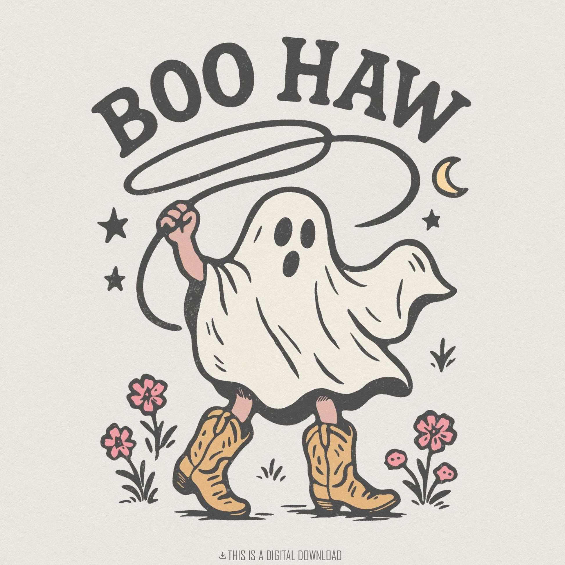 Boo Haw PNG, Ghost Western Cowboy Print - 300 DPI Design for T-Shirt