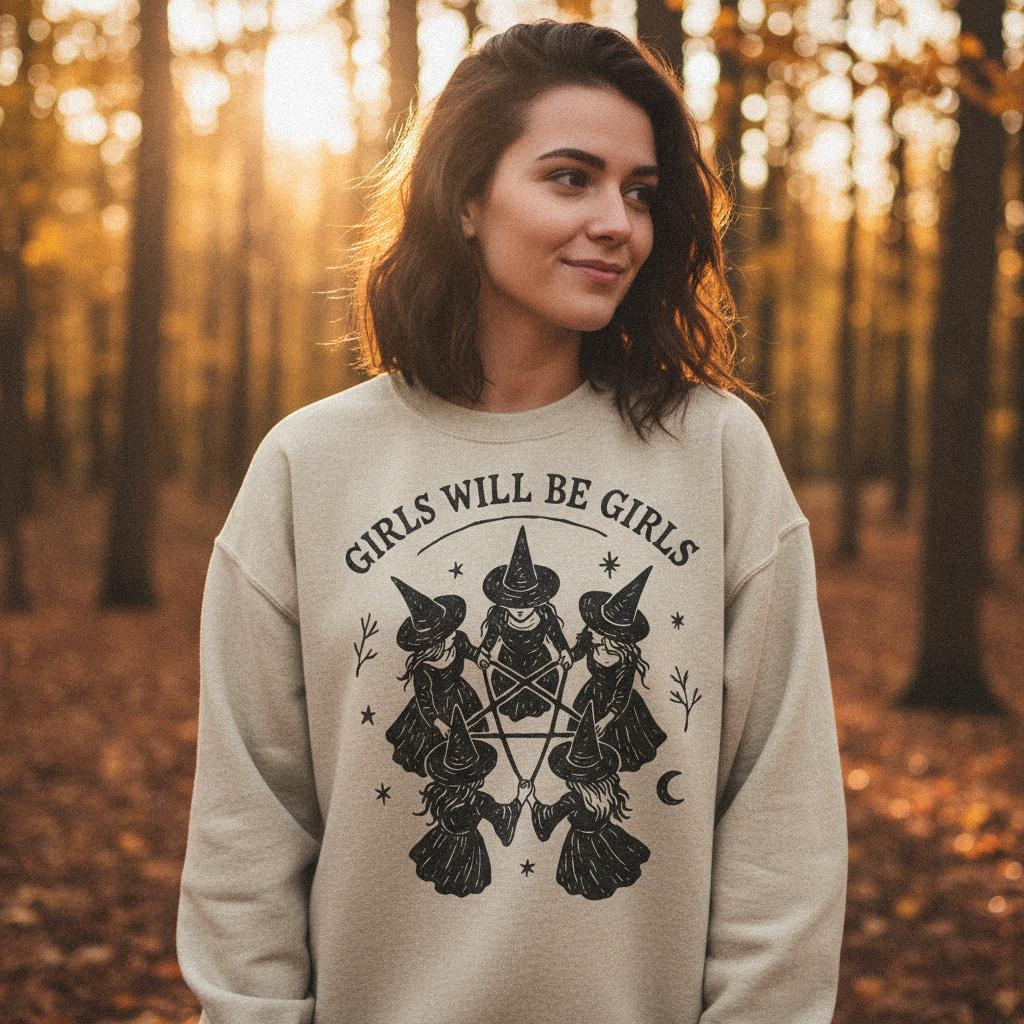 Girls Will Be Girls PNG, Witch Circle Clipart - 300 DPI Design for T-Shirt