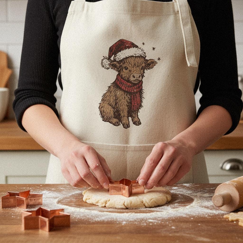 Christmas Highland Cow PNG, Cute Holiday Calf Design - 300 DPI Design for