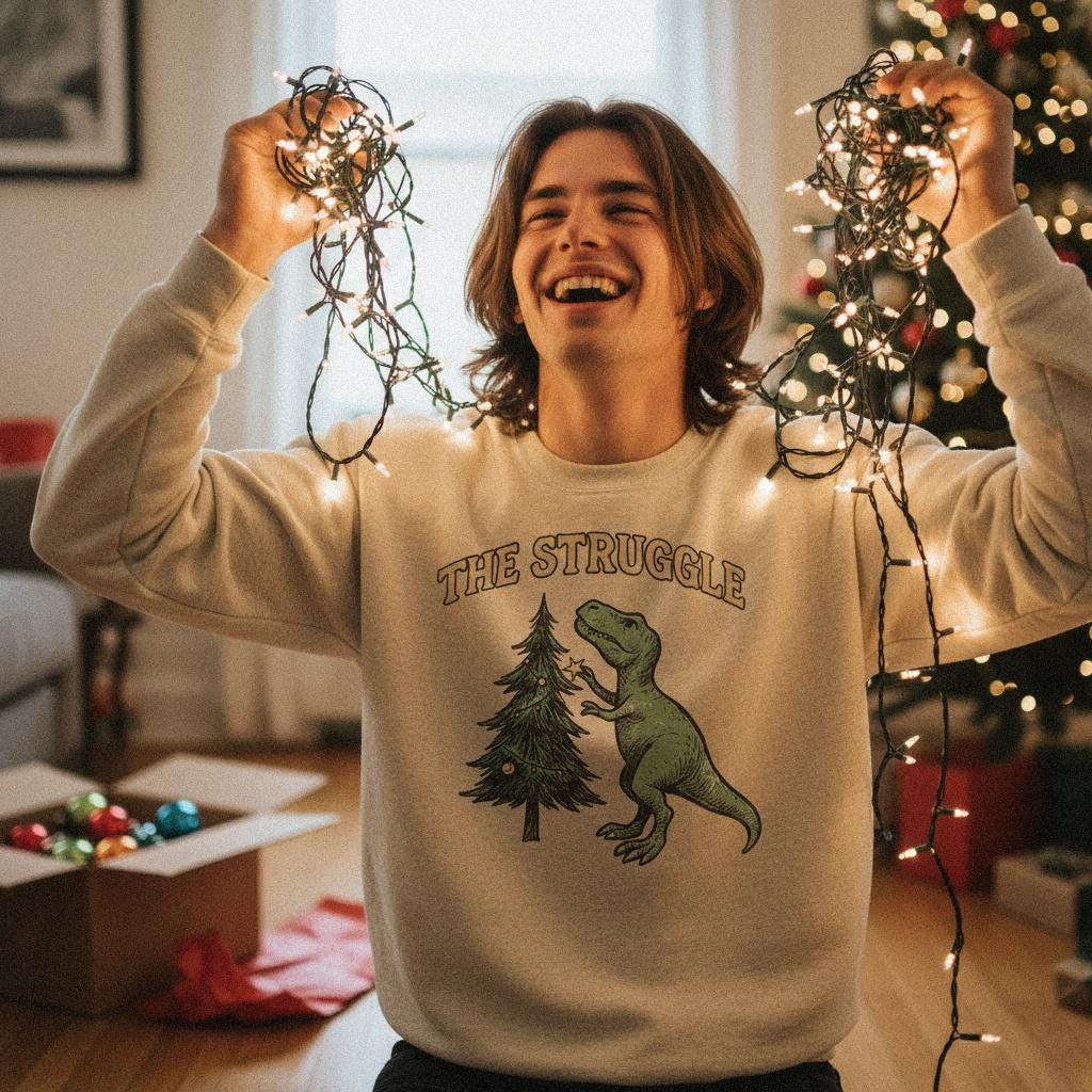 The Struggle PNG, Funny Dinosaur Christmas Shirt - 300 DPI Design for