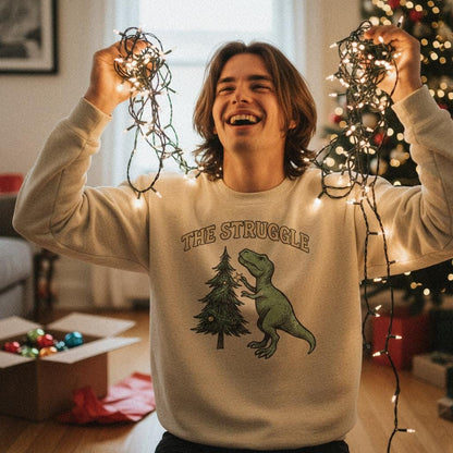 The Struggle PNG, Funny Dinosaur Christmas Shirt - 300 DPI Design for