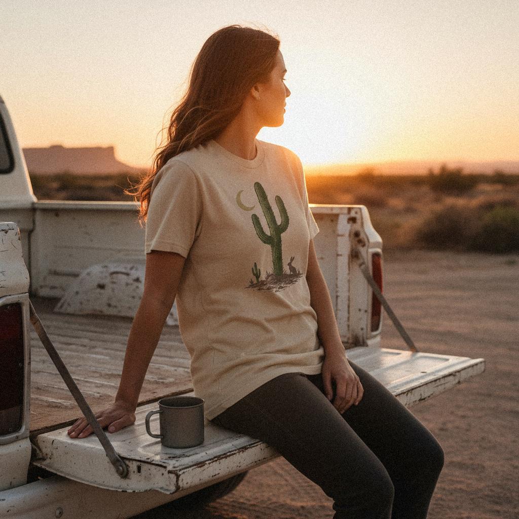 Cactus Moon PNG, Desert Rabbit Digital Print - 300 DPI Design for T-Shirt