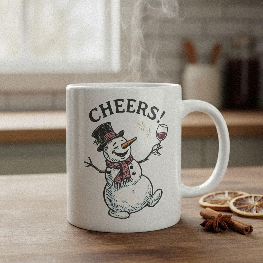 Cheers Snowman PNG, Holiday Wine Lover Design - 300 DPI Design for T-Shirt