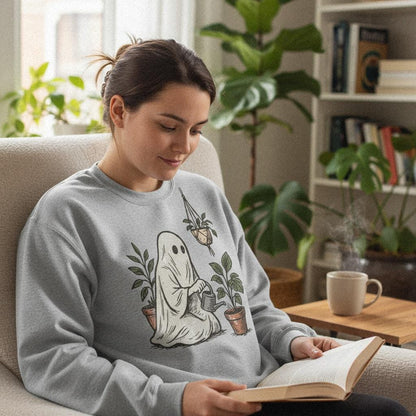 Plant Ghost PNG, Cute Ghost Watering Plants Digital Download - 300 DPI