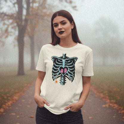 Ghost Love in Ribcage PNG, Skeleton Heart with Spooky Ghosts - 300 DPI