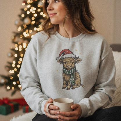 Highland Cow Christmas PNG, Cute Holiday Calf Digital Download - 300 DPI