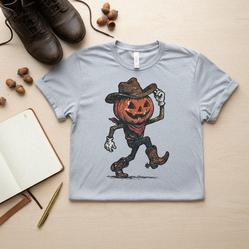 Pumpkin Cowboy PNG, Halloween Digital Download - 300 DPI Design for T-Shirt