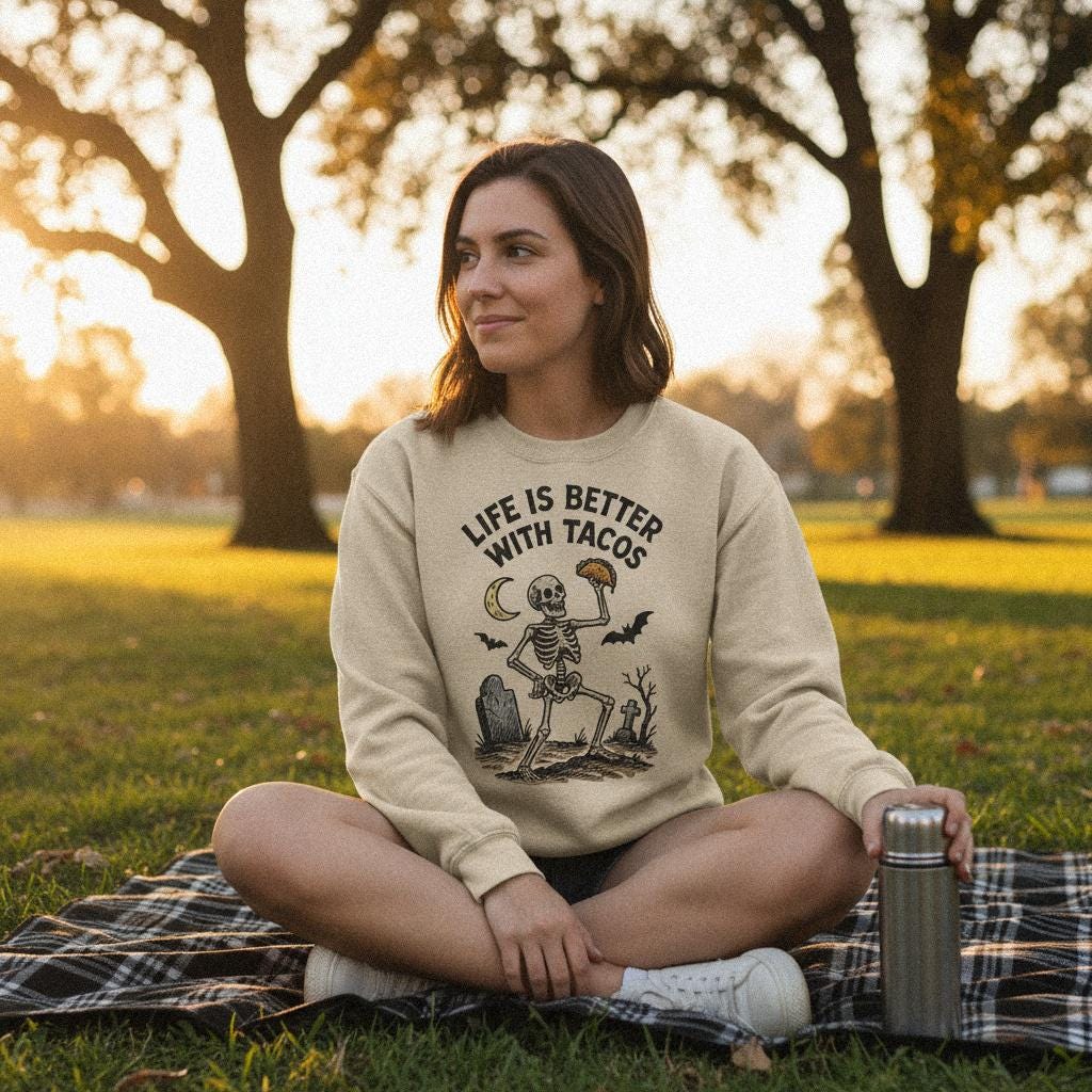 Life Is Better With Tacos PNG, Skeleton Halloween Shirt - 300 DPI Design