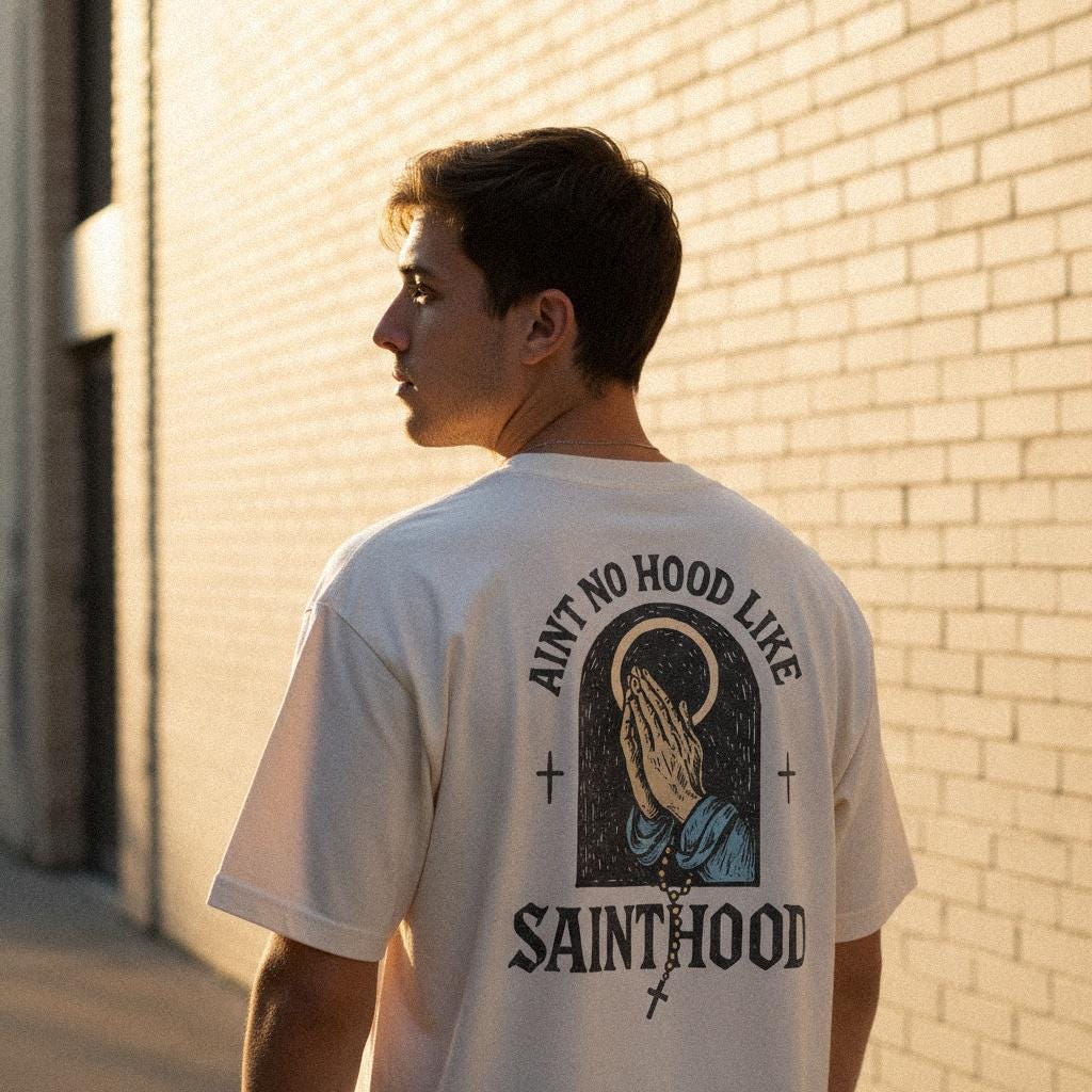 Ain't No Hood Like Sainthood PNG, Praying Hands Art Print - 300 DPI