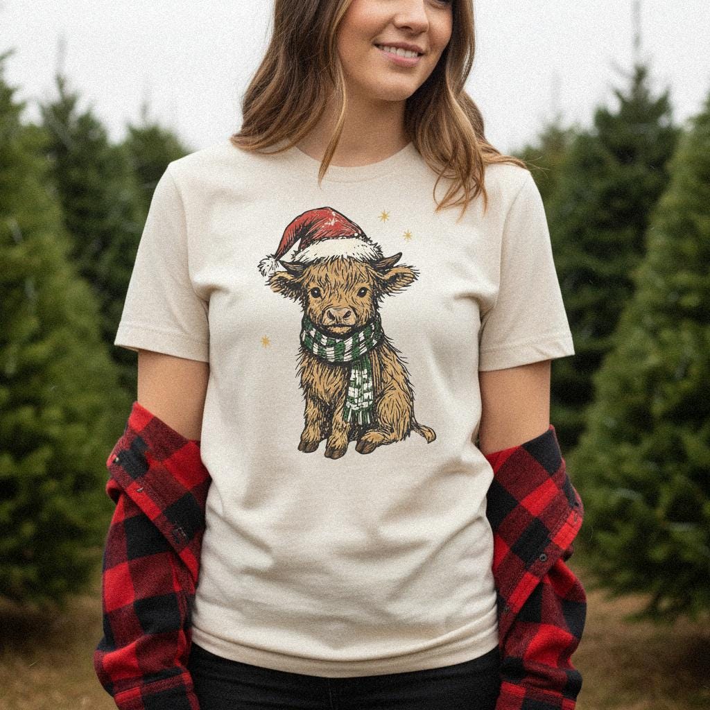 Highland Cow Christmas PNG, Cute Holiday Calf Digital Download - 300 DPI