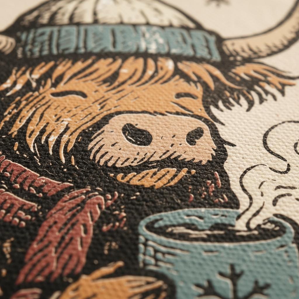 Highland Cow PNG, Cozy Winter Animal Art - 300 DPI Design for T-Shirt