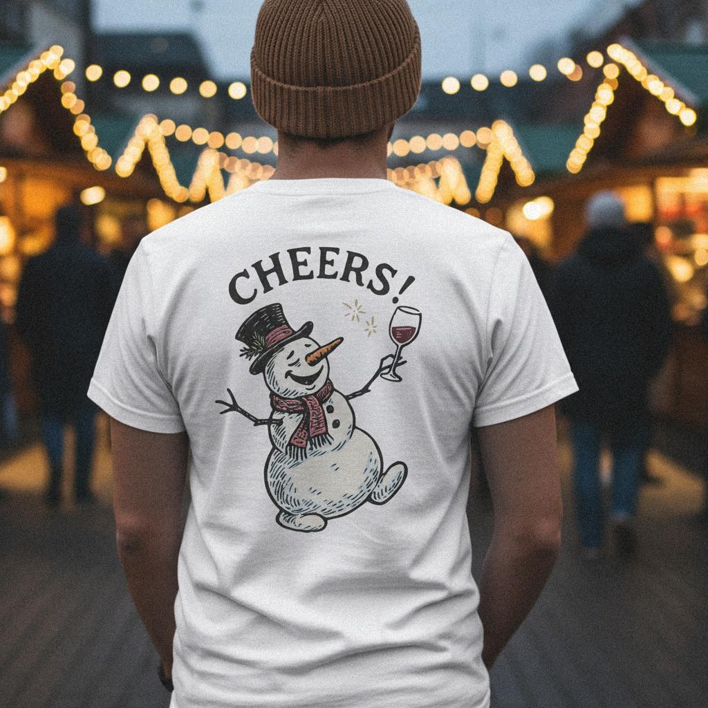 Cheers Snowman PNG, Holiday Wine Lover Design - 300 DPI Design for T-Shirt