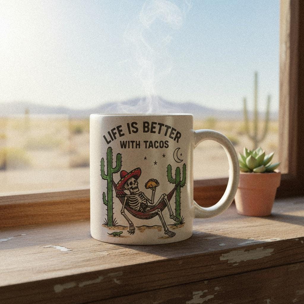 Life Is Better With Tacos PNG, Funny Skeleton Eating Taco - 300 DPI