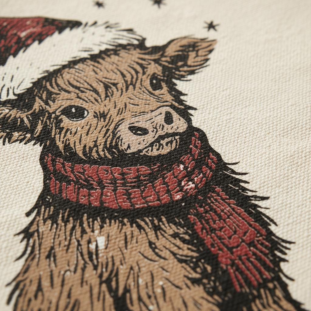 Christmas Highland Cow PNG, Cute Holiday Calf Design - 300 DPI Design for