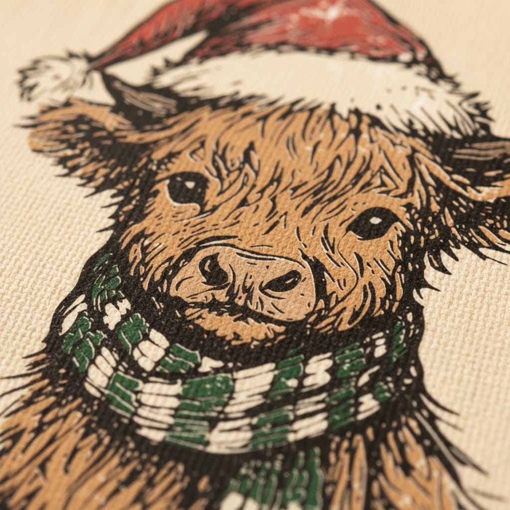 Highland Cow Christmas PNG, Cute Holiday Calf Digital Download - 300 DPI